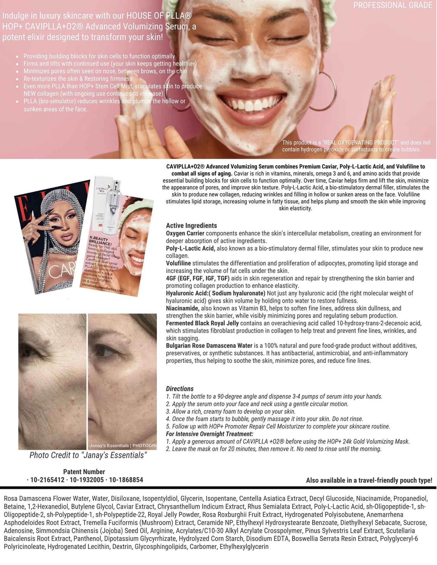 TOV House of PLLA HOP+ CAVIPLLA+O2 Advanced Volumizing Serum - Box/30 Pouches Travel-friendly/Individually packaged