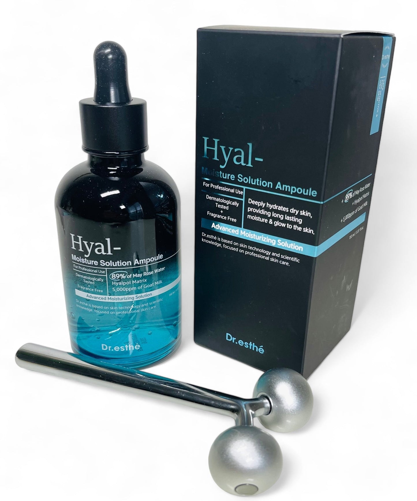 Dr.esthe Hyal Moisture Solution Ampoule 150ml with free roller face massager